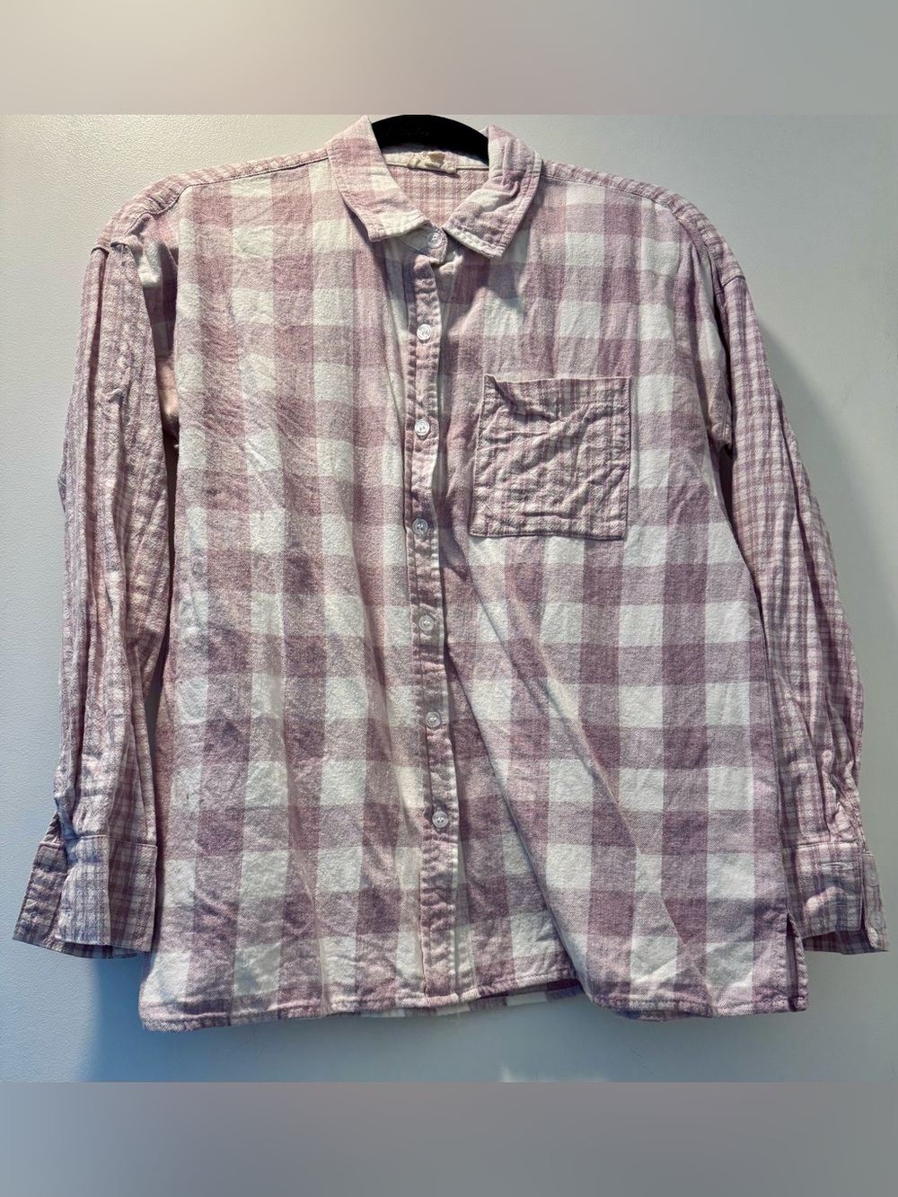 Hem & Thread Plaid Button Down Shirt Mauve Cream 100% Cotton Size Small